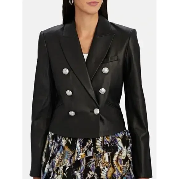 Veronica Beard Nevis Black Leather Cropped Jacket size 6 - Picture 1 of 6